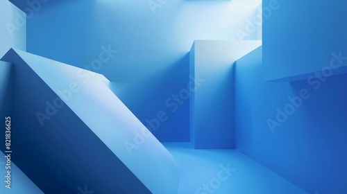 Abstract minimalist design with a blue geometric background  looping video in 4K  and 3D rendering