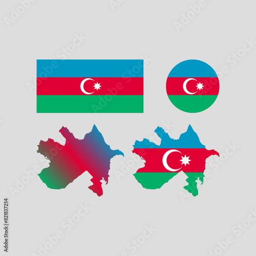 Azerbaijan 1918 national map and flag vectors set....