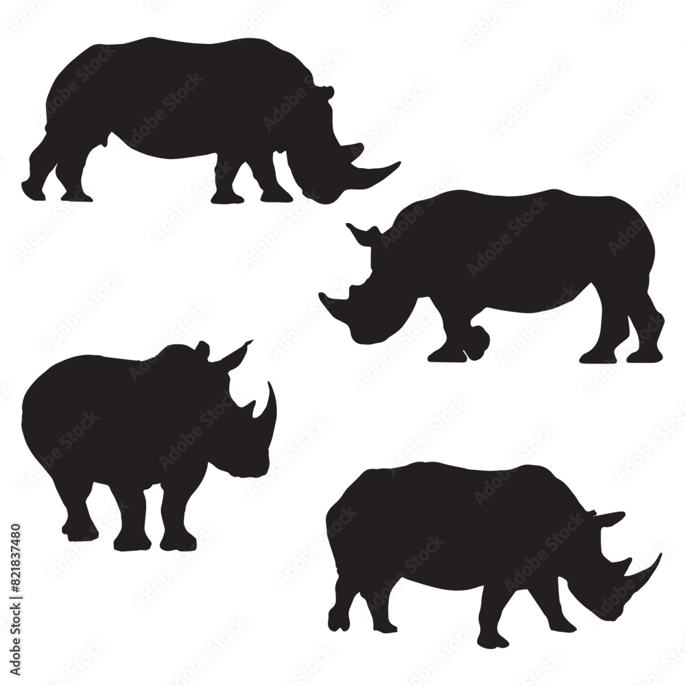 Set of Rhinoceros Silhouette Art Vector Illustration Set of Rhinoceros Silhouette Art Vector Illustration