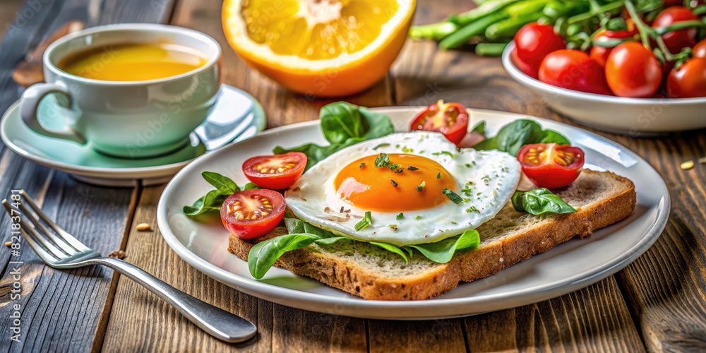 Healthy breakfast with avocado toast and juice Healthy breakfast with avocado toast and juice