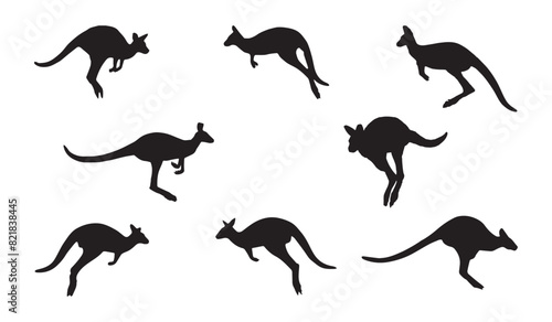 Set of hopping Kangaroo Silhouette Vector Illustration