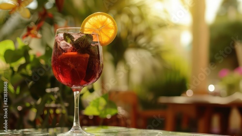 Glass of red summer Spanish wine with soda or tonic, tinto de verano. Generative AI