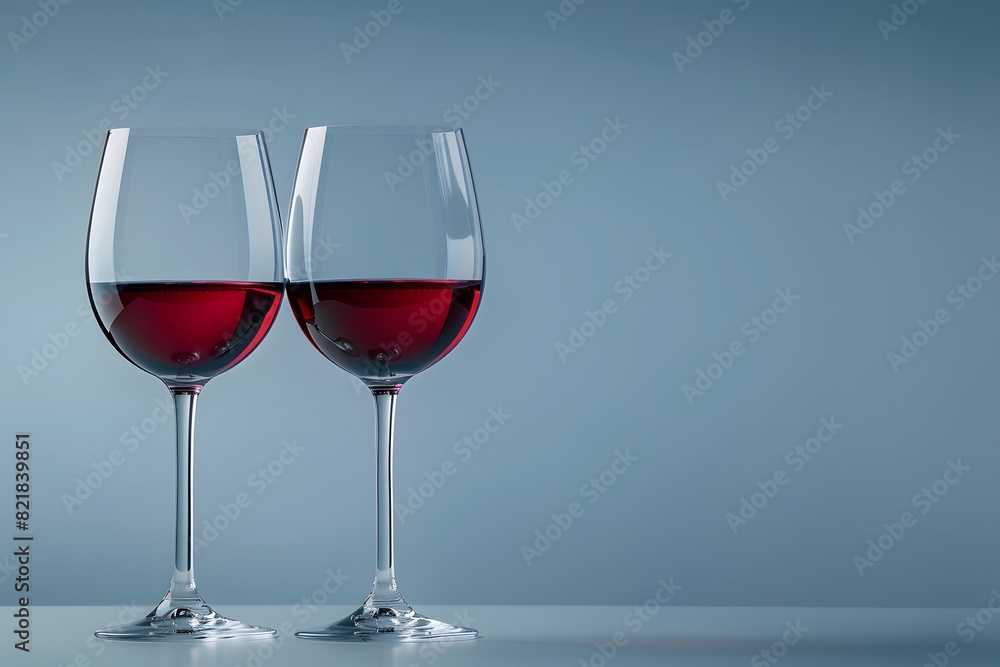 Two glasses of red wine on a solid grey background. Two glasses of red wine on a solid grey background.