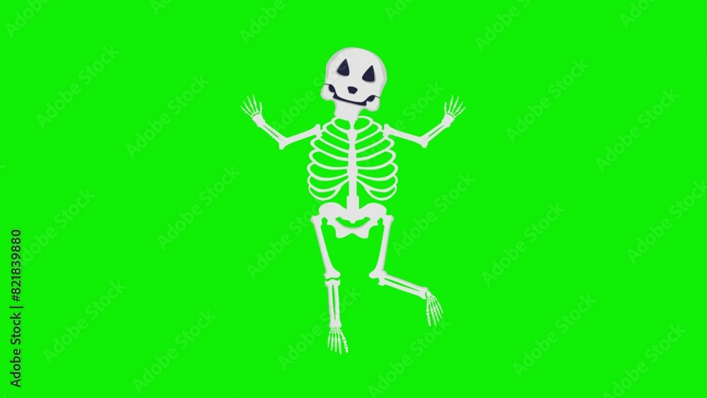 Cartoon skeleton movement 2d animation, animated 4k video on green screen background Cartoon skeleton movement 2d animation, animated 4k video on green screen background