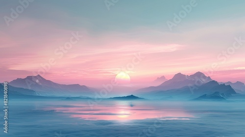 A gentle pastel sunset painting the horizon in hues of peach  lavender  and baby blue  casting a soothing glow over a serene landscape.