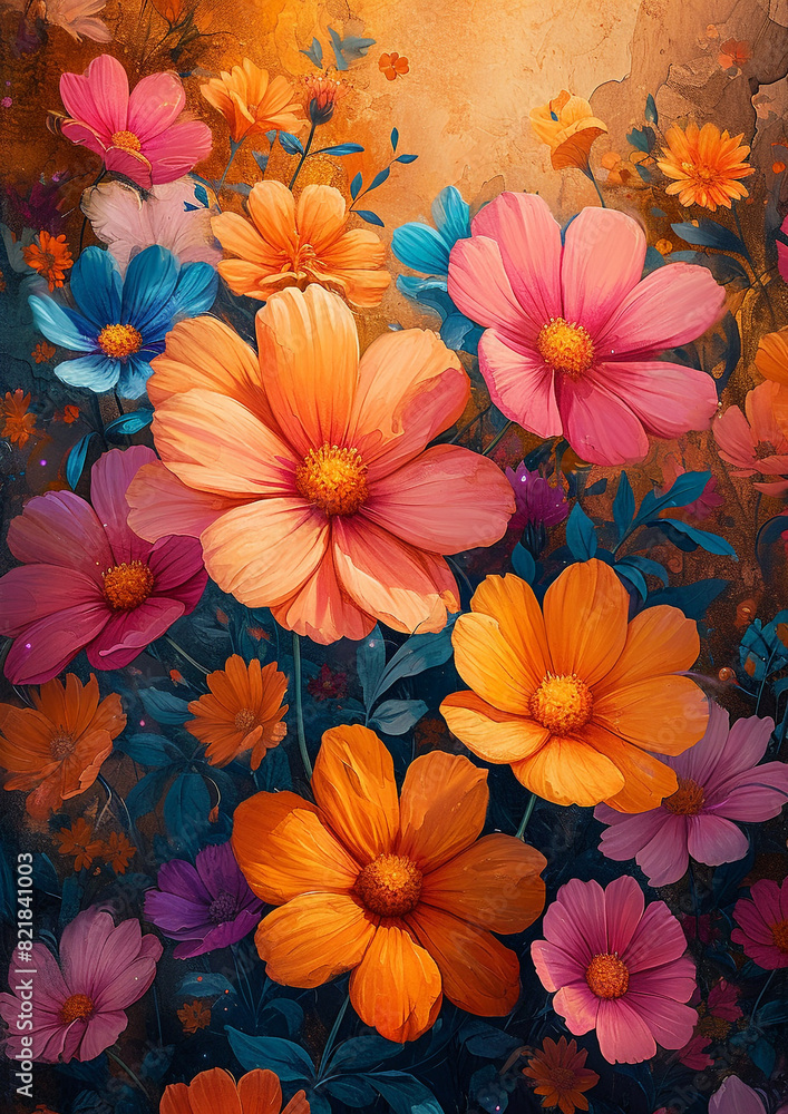 watercolour background of various densely packed European summer blossoms watercolour background of various densely packed European summer blossoms