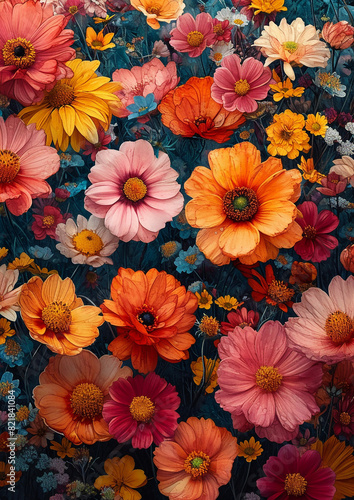 Wallpaper Mural watercolour background of various densely packed European summer blossoms Torontodigital.ca