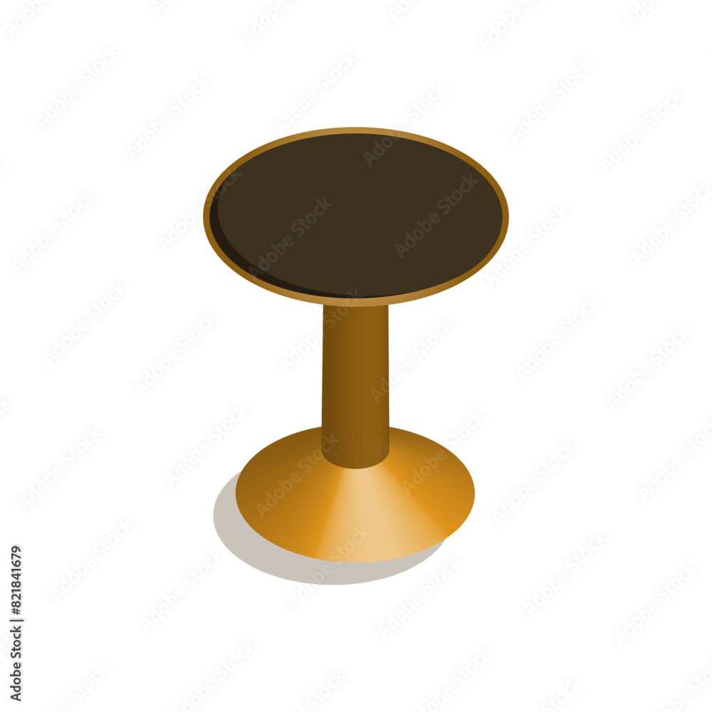 round bar stool, stool, on a metal one leg, spinning, copper color for design, icons, modeling, sitting, furniture design in an isometric projection, top view. round bar stool, stool, on a metal one leg, spinning, copper color for design, icons, modeling, sitting, furniture design in an isometric projection, top view.