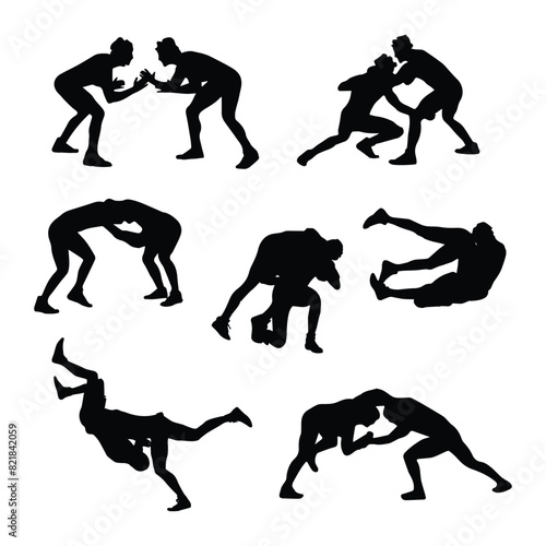 Set of Wrestling Silhouette Vector illustration 