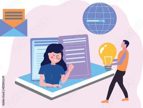 A boy is telling a girl an idea.