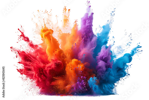 colorful paint color powder explosion on transparent background