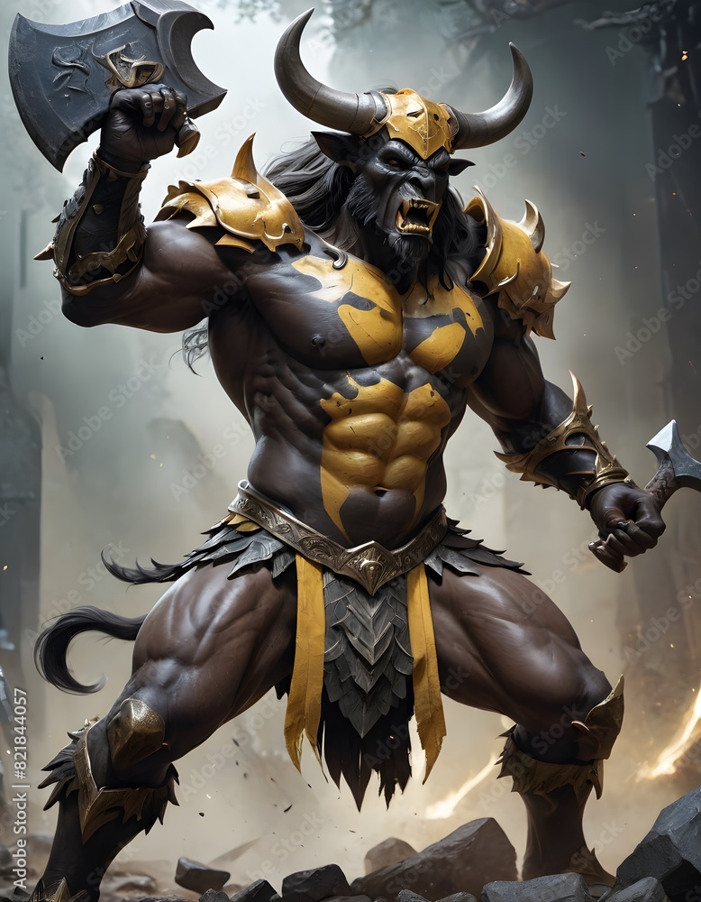 arafed male warrior with a horned head and a large axe arafed male warrior with a horned head and a large axe