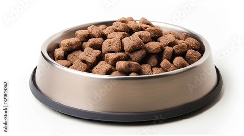 Dry dog food in a bowl Isolated on a white background