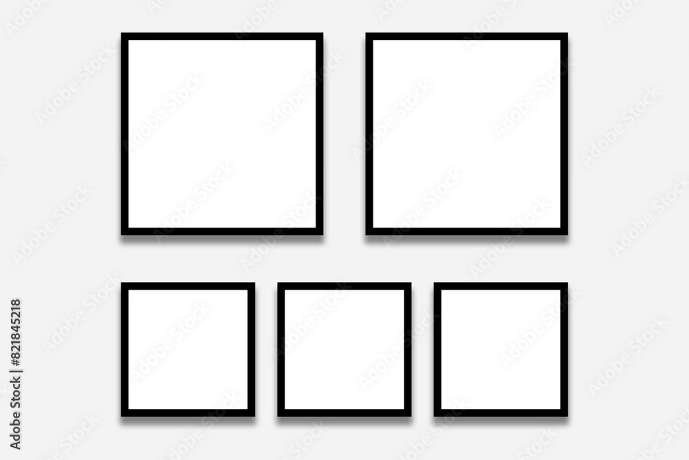 5 Blank white square photo frames template with black borders in a two rows layout. Used as a printable photo collage for album pictures or photographs collection in a gallery wall style. 5 Blank white square photo frames template with black borders in a two rows layout. Used as a printable photo collage for album pictures or photographs collection in a gallery wall style.