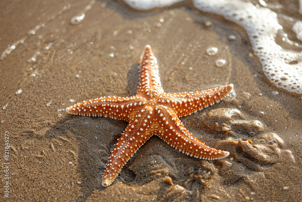 Starfish lying on sand beach by the sea or ocean Summer time Starfish lying on sand beach by the sea or ocean Summer time