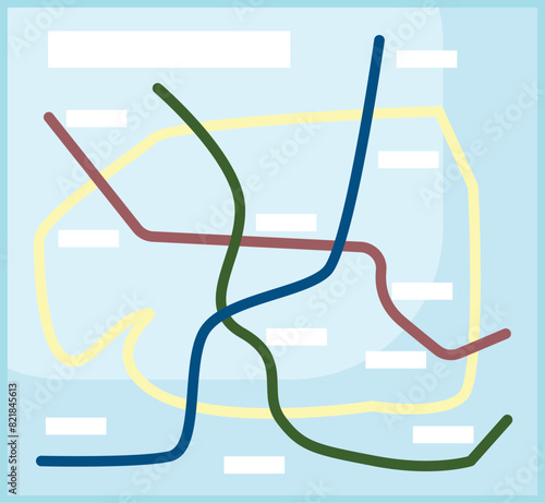 Colorful abstract line art depicting a simplified city map design with interwoven routes