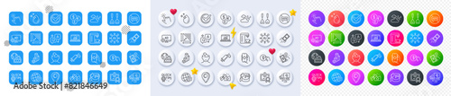 Confirmed, Water drop and Online statistics line icons. Square, Gradient, Pin 3d buttons. AI, QA and map pin icons. Pack of Depression treatment, Seo adblock, Global business icon. Vector