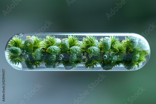 Close-Up of Moss and Bubbles in Test Tube - Nature Science Concept Illustration for Scientific Research and Education