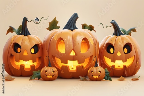 Festive Halloween Pumpkin Carvings with Flickering Candles for Autumn Decorations and Celebrations