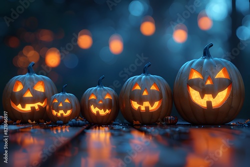 Glowing Jack-o'-Lanterns in a Spooky Halloween Night - Perfect for Design, Poster, and Card Decor