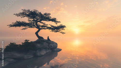 A young woman disconnects from technology, finding peace and tranquility in nature. The warm, incandescent light bathes her in a serene glow as she embraces the present moment. © stefanholm