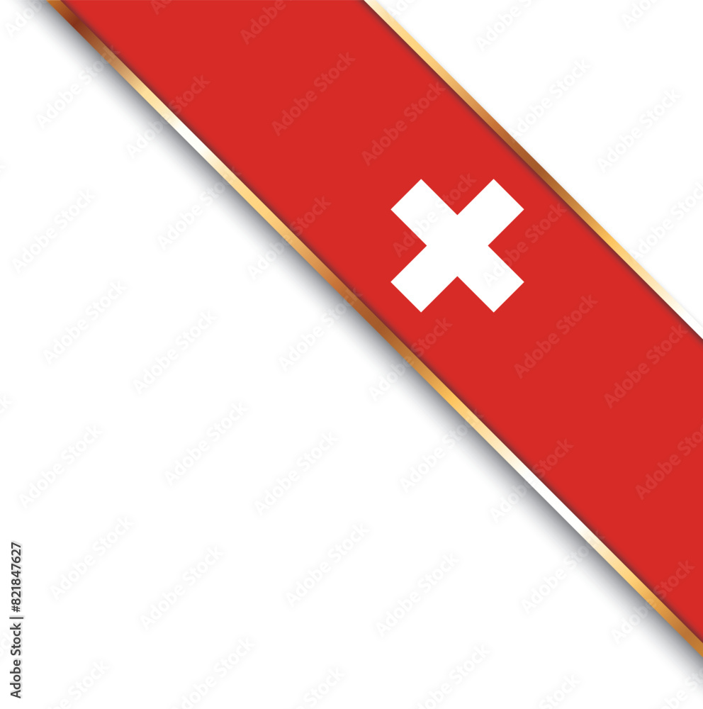 banner with flag of Switzerland, corner banner with gold frame
