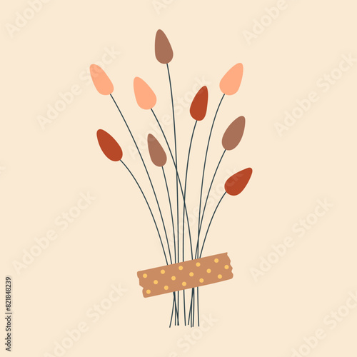 Boho plant bouquet duct taped vector illustration