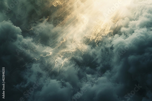 Clouds of vapor  smoke  or atmospheric fog with shafts of dramatic lighting slicing through. Abstract background