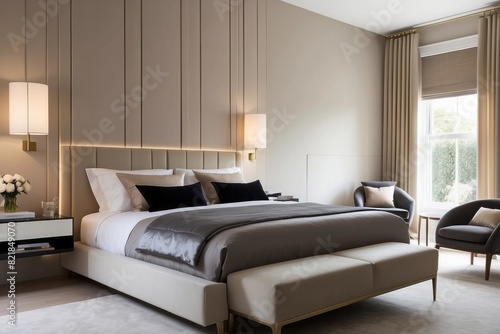 Modern Bedroom Design With Beige Panelled Headboard