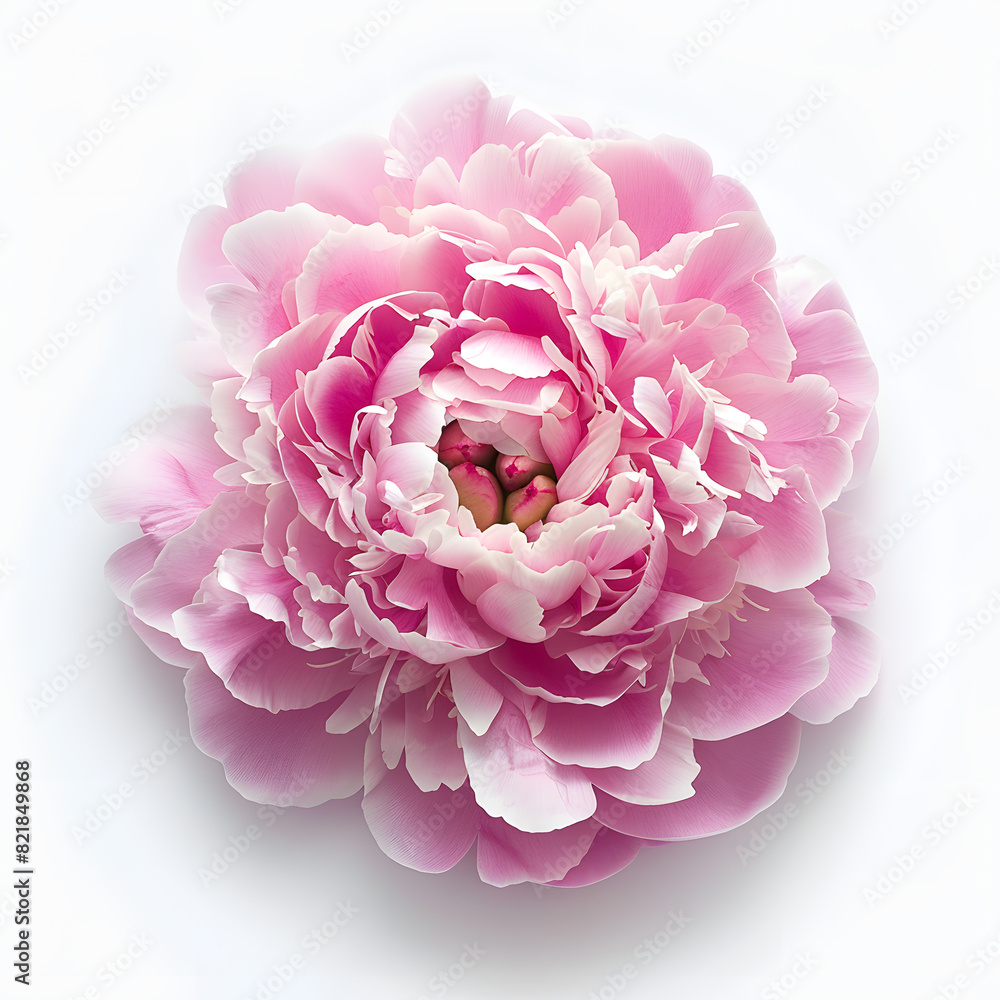 Top view pink peony flower isolated on white background Top view pink peony flower isolated on white background