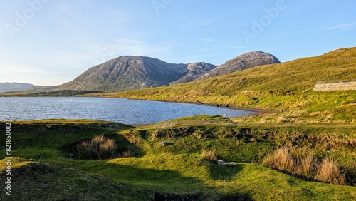 Lough Inagh, Connemara national park, county Galway, Ireland, lakeside landscape scenery with mountains in background, scenic nature wallpaper photo