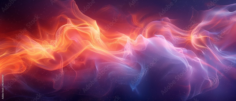 Abstract colorful background. Waves of vibrant orange and deep purple collide, pulsating with energy and vibrancy, like the rhythmic beats of a pulsating nightlife.