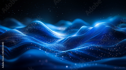 Cosmic waves in a starry expanse, flowing with the glow of a bioluminescent blue - Generative AI