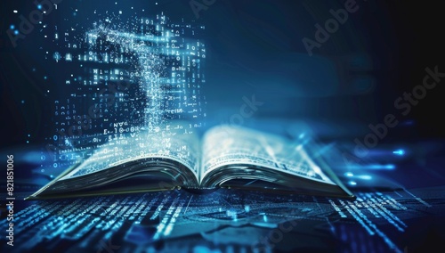 An open book with pages turning into digital data streams, representing the integration of technology and education in AI educational tools.