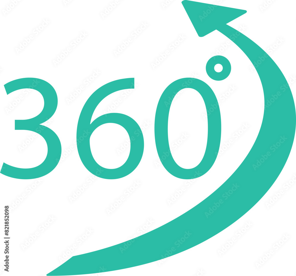 Modern vector illustration of a turquoise 360 degree indicator icon with arrow, circle, rotation, and panoramic symbol for digital web technology interface and virtual reality vr navigation concept Modern vector illustration of a turquoise 360 degree indicator icon with arrow, circle, rotation, and panoramic symbol for digital web technology interface and virtual reality vr navigation concept