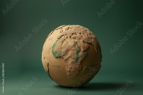 Stylized clay earth globe, with the phrase One Earth embossed across the continents, symbolizing unity and environmental awareness 