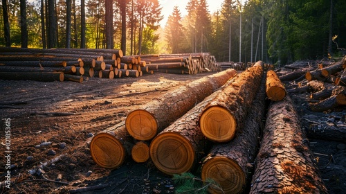 A photo of cut trees in the forest