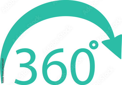 360 degree turquoise arrow icon isolated on white background with circular motion and rotation, perfect for navigation interface and web design