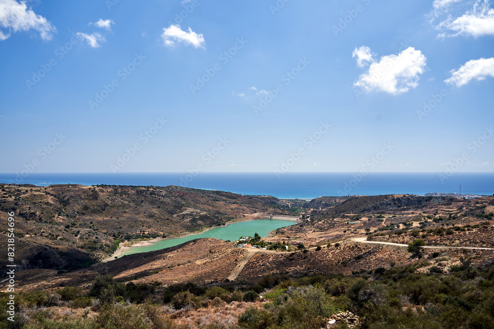 Mavrokolympos artificial reservoir and dam on the island of Cyprus