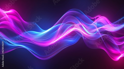 Abstract Neon Light Waves with Glowing Orange and Blue Dots in a Futuristic Digital Design