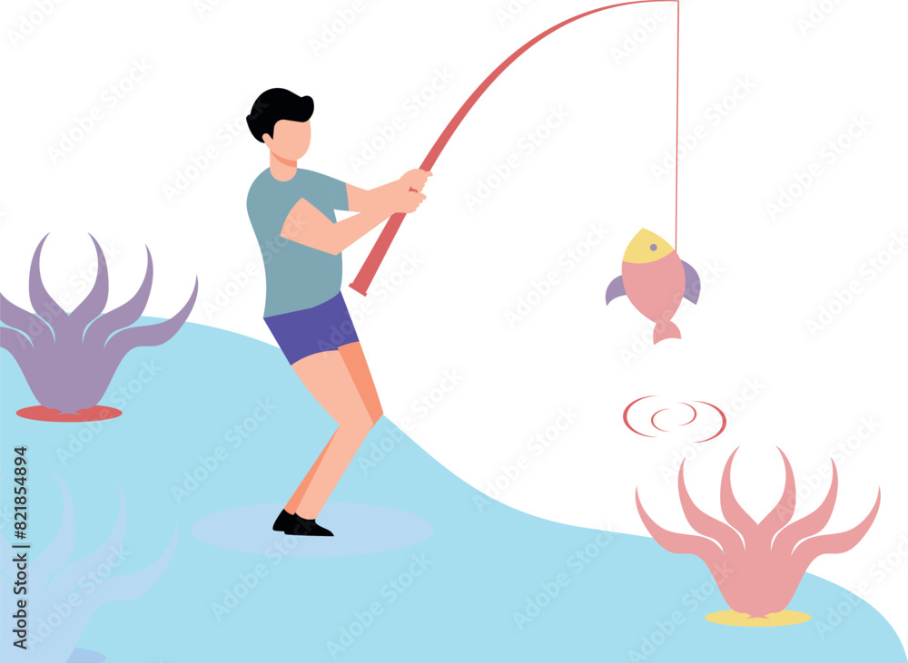 The boy is fishing. The boy is fishing.
