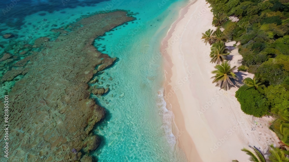 view of beach with palm trees and blue water sea view of beach with palm trees and blue water sea