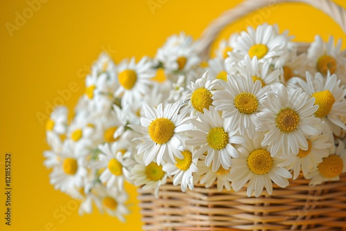 a basket of white and yellow daisies