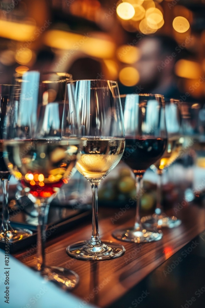 Wine Glasses Arranged on a Table at a Tasting Event. Generative ai Wine Glasses Arranged on a Table at a Tasting Event. Generative ai