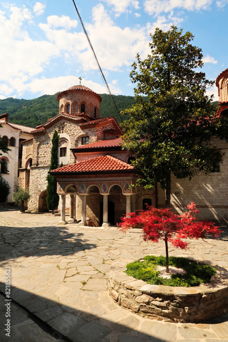 View over the courtyard to the St., Saint Archangels Michael and Gabriel Church, Bachkovo Monastery, close to Plovdiv, Bulgaria photo