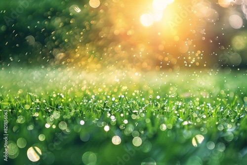 a close up of grass with water drops