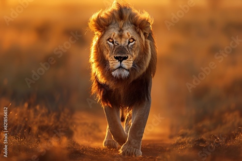 a lion walking on a dirt road