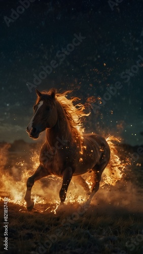 fire horse running in the desert