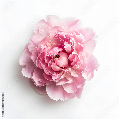 Pink peony flower Top view isolated on white background