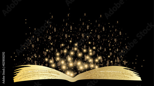 Burning with fire and smoke Holy Bible Gold Ancient Book banner, illuminated message Ai.